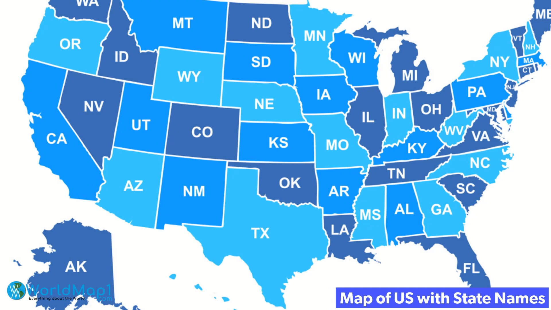 Map of US with State Names